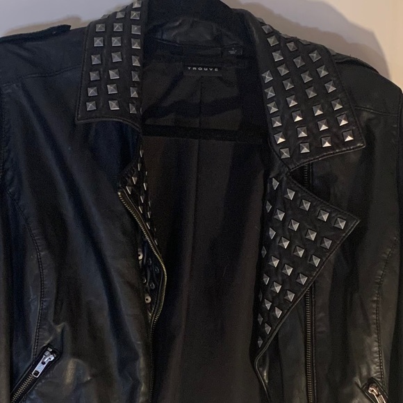 Nordstrom Trouve Black Leather Studded Jacket L - Picture 6 of 10